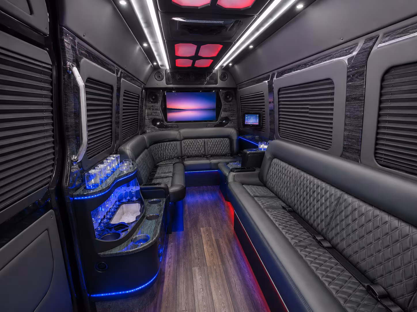 brentwood 15 passenger party bus inside